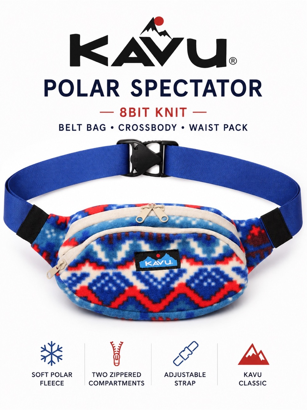 KAVU Polar Spectator 8Bit Knit Fleece Belt Bag Crossbody NWT